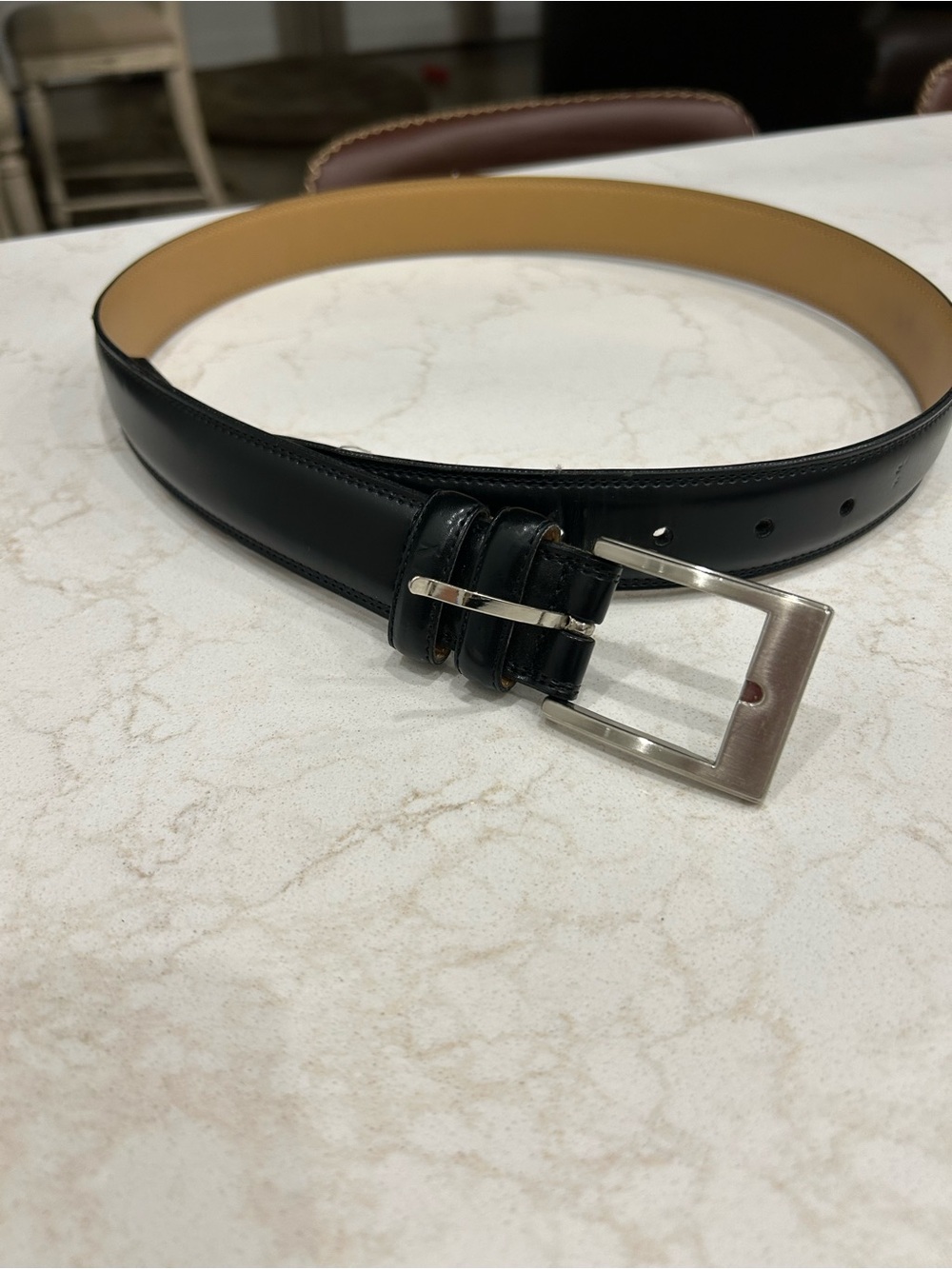 Classic Black Leather Men’s Belt with Silver Buckle
